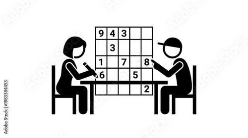 People Solving Sudoku Puzzle at Table