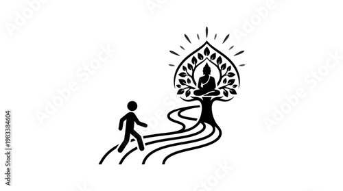 Path to Enlightenment Silhouette of a Person Walking Towards Buddha