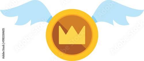 Flying gold coin with crown representing wealth, luxury, and achievement