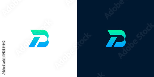 Modern abstract letter B or P monogram logo design featuring a sleek gradient color scheme, ideal for corporate branding, technology startups, or business identity solutions