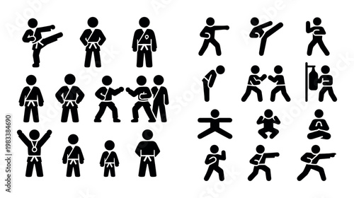 Boxing training gear icons in silhouette set