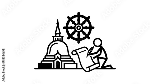 Minimalist Buddhist Symbols and Writing Figure