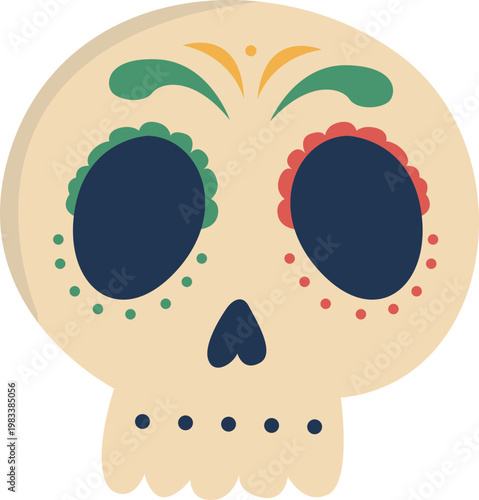 Sugar Skull Cinco De Mayo Illustration, Mexican Day of the Dead Style Icon