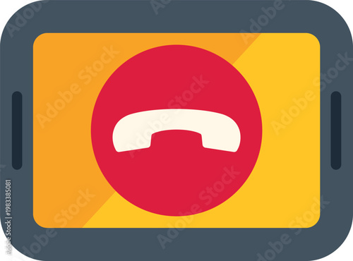 Electronic tablet displaying a red decline or hang up telephone icon on screen