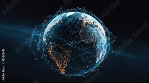 Global Data Connections Spread Across the Earth in Dark Space Showing Network Lines and Light Points