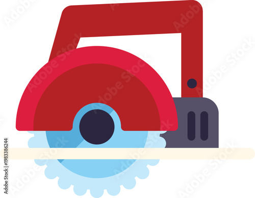 Circular saw cutting wood working power tool flat design