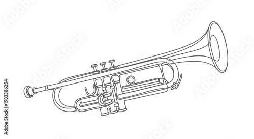 A detailed line drawing showcases a classic brass instrument