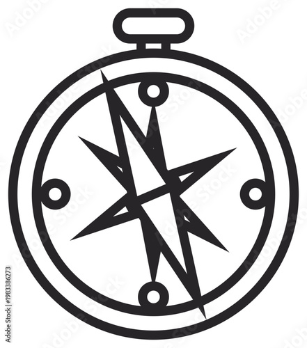 Schilderij op canvas Minimalist black vector icon of a compass symbol for navigation and travel, featuring a clean line art design for exploration, adventure, and orientation, scalable illustration on white background