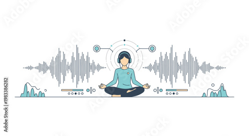 Meditation and mindfulness concept with sound waves.