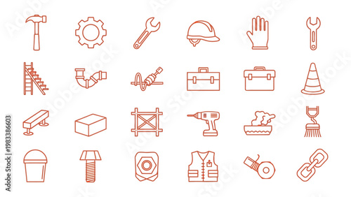 Construction Icons Set: An assortment of construction-related icons, each meticulously designed to represent various tools and elements essential for construction projects.