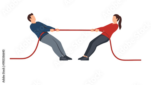 Tug of War: A man and woman engage in a competitive tug-of-war, illustrating the concepts of competition, conflict, and struggle.