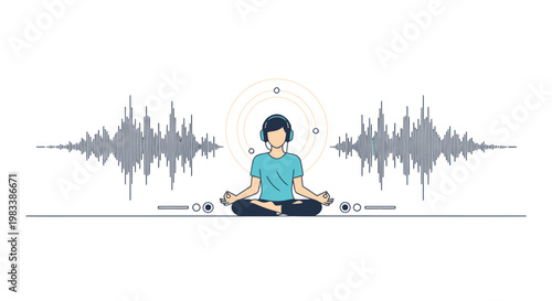 a man meditating with sound waves.