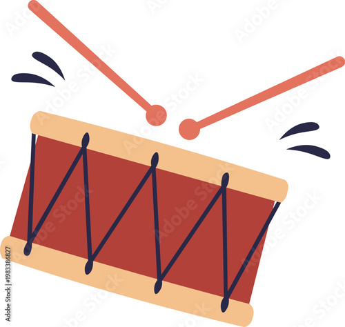Snare Drum with Drumsticks – Flat Vector Percussion Instrument Illustration