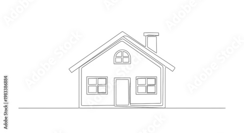 A simple line drawing of a house with a chimney and a pitched roof