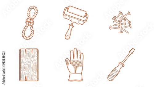 Essential Craftsmanship Elements: A meticulously illustrated set showcasing the fundamental tools for construction, renovation, and creative projects.
