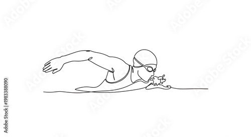 Single line drawing of a person swimming freestyle