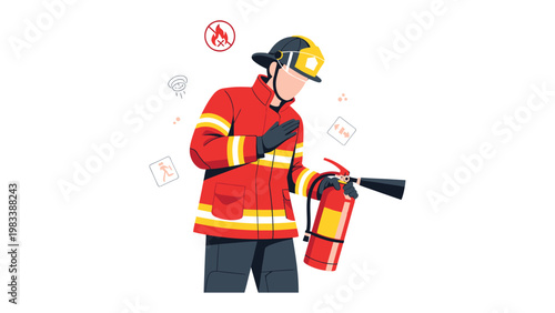 Firefighter with Fire Extinguisher: A dedicated firefighter stands ready with a fire extinguisher, representing safety and preparedness.