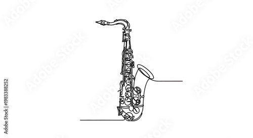A single continuous line forms a detailed illustration of a saxophone