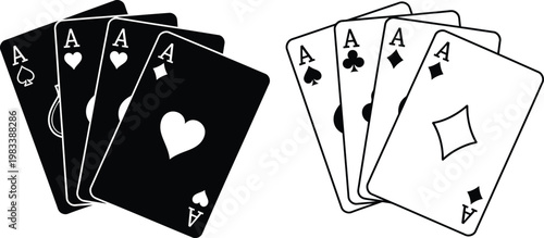 Black and white aces playing cards fan casino contrast
