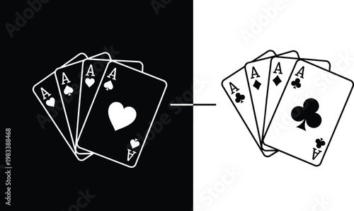 Black and white aces playing cards contrast casino concept