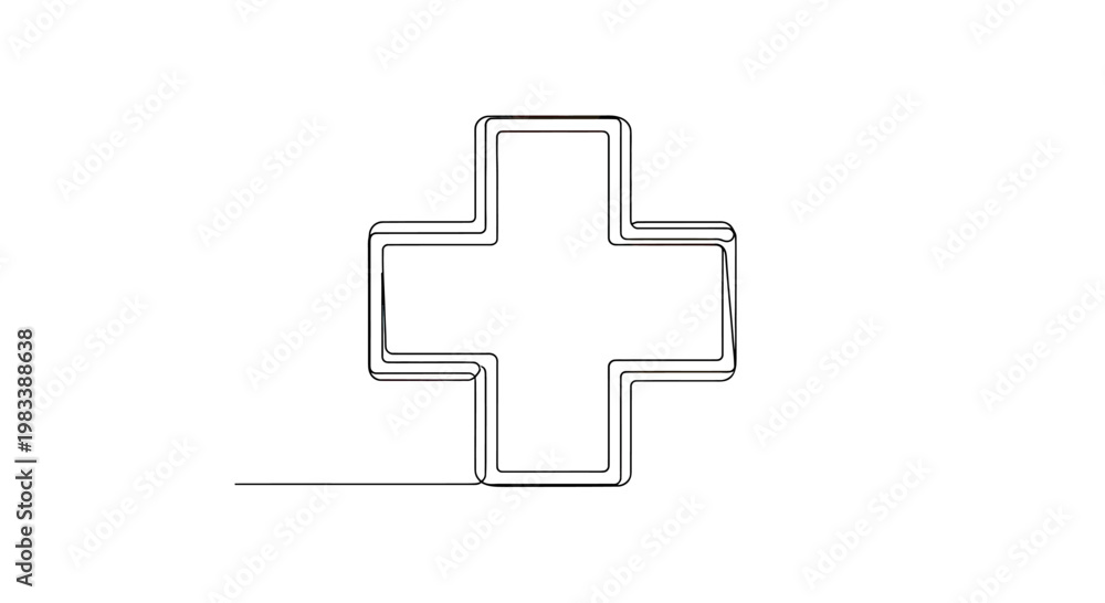 Fototapeta premium Minimalist double-lined plus symbol outlined with a continuous stroke