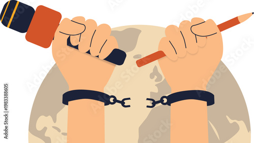 Handcuff Microphone World Press Freedom Day Illustration, Freedom Speech Concept