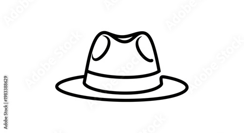 A simple black outline drawing of a fedora hat on a white background