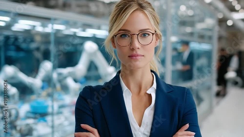 Visionary in Tech: A confident professional stands amidst cutting-edge technology, embodying innovation and expertise.