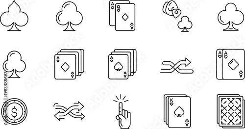 Playing cards casino icons set outline minimal vector illustration