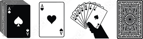Playing cards set ace fan hand deck back casino illustration