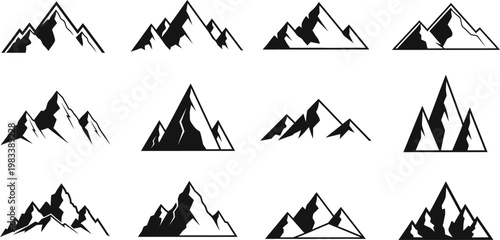 Mountain icon set diverse collection of peak summit graphics for design outdoors and adventure projects