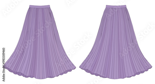 Elegant flowing lilac skirt with intricate pleat details, presenting a versatile garment design for fashion, ready-to-wear apparel collection or