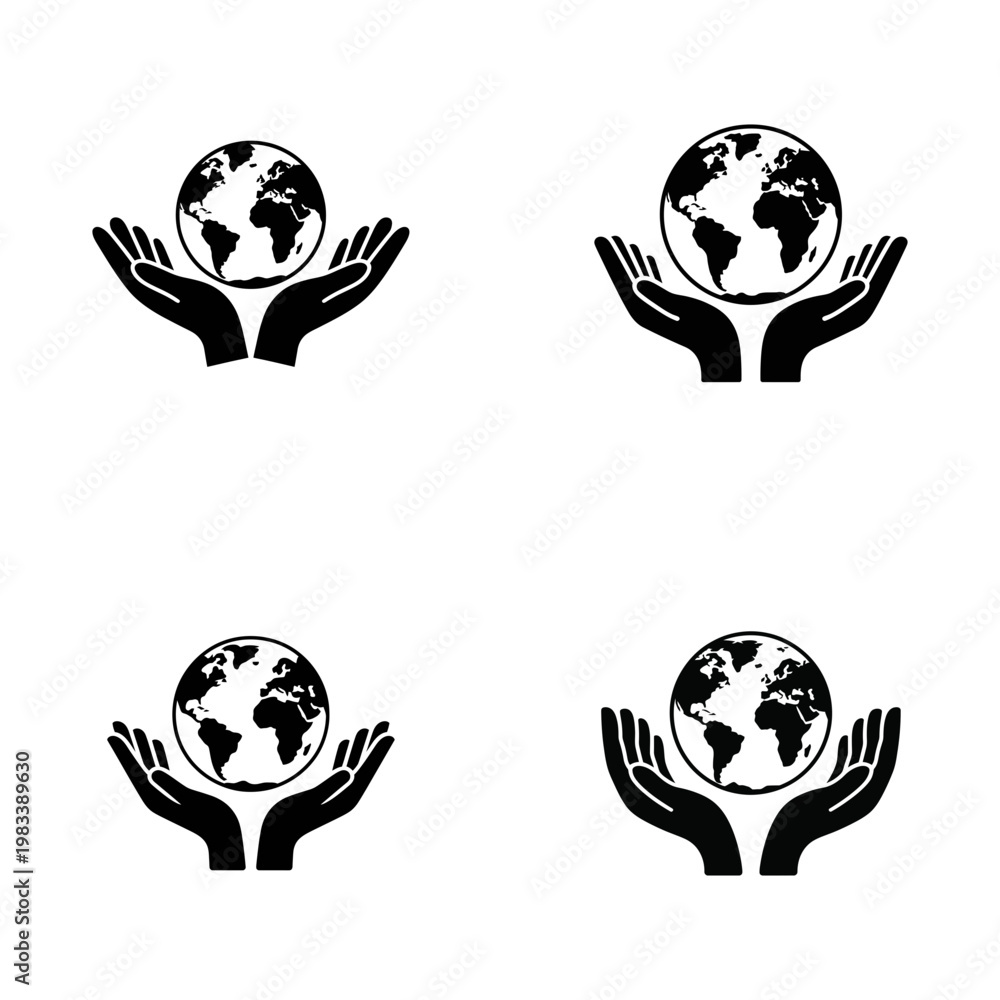 Obraz premium Four Black Hands Cupping a Globe with Transparent Background earth planet