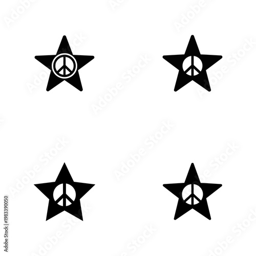 Four Black Star with Peace Symbols on White Background