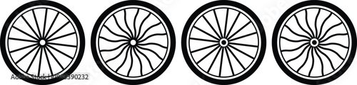 Bicycle Wheel Icon Set. Cycle Gear icons. Cycling and transportation symbols. Wheel maintenance and tool symbol. Bicycle shop and spare parts design
