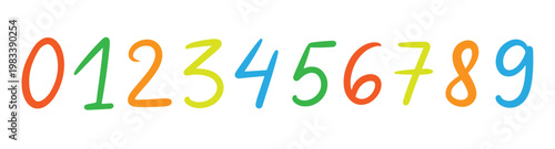 Colorful numbers set from 0 to 9 in simple style