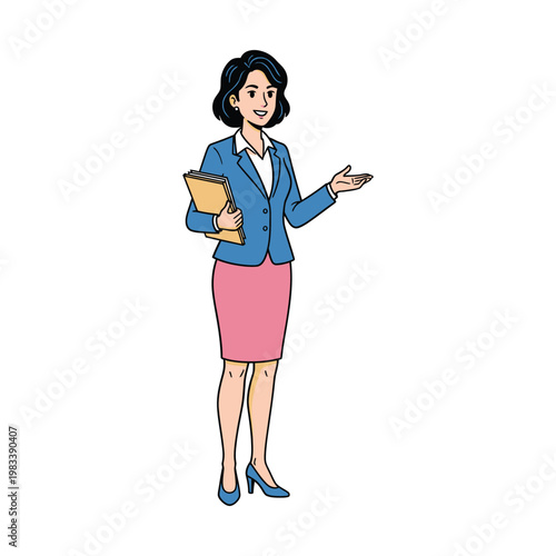 Professional woman presenting with documents in hand