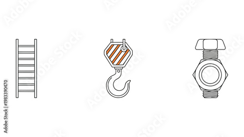 Industrial Assemblage: A collection of meticulously outlined industrial components arranged to emphasize precision and engineering in a construction or manufacturing setup.