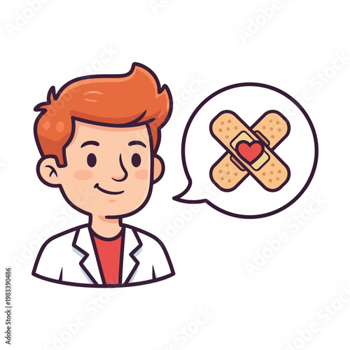 A cheerful doctor suggesting a bandage solution for minor injuries.