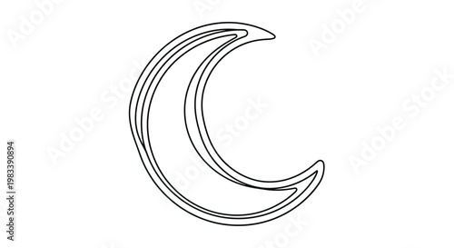 A stylized, thin, black outlined crescent moon shape with concentric curves