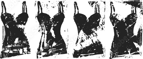 vintage black lace corset dress set in artistic grunge style, classic lingerie fashion design