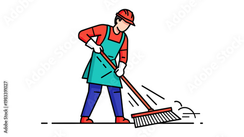 Custodian Cleaning: A dedicated custodian efficiently sweeps with a broom, showcasing the diligence and professionalism inherent in maintaining pristine environments.