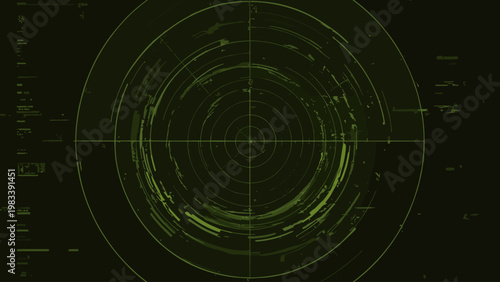 Green radar screen displaying data in glitch background style  