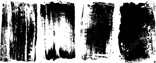 Set of black grunge paint brush strokes, rough texture background elements for design