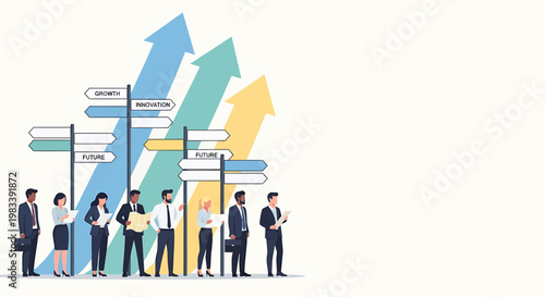 Diverse group of professionals contemplating career path options.