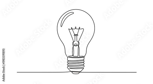 Minimalist single-line drawing of a filament light bulb on a horizontal line