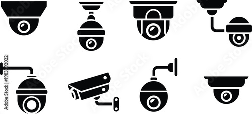 Security Camera Icon Set – CCTV Surveillance and Monitoring Vector Collection