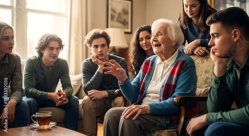 Family Gathering - Grandmother Sharing Stories with Grandchildren.