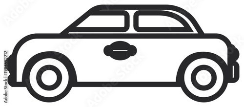 Minimalist black and white vector icon illustration of a classic sedan car profile, featuring a simple line art design of a vintage automobile for transportation and automotive concepts.