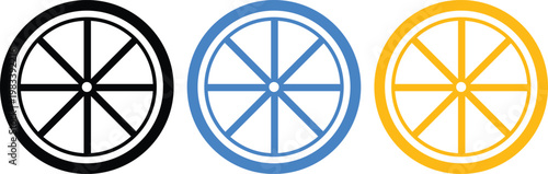 Bicycle Wheel Icon Set. Cycle Gear icons. Cycling and transportation symbols. Wheel maintenance and tool symbol. Bicycle shop and spare parts design
